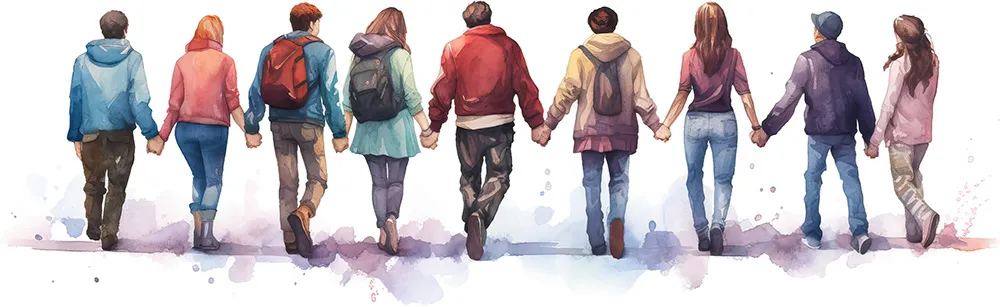 手を繋ぎ歩き出す若者たち