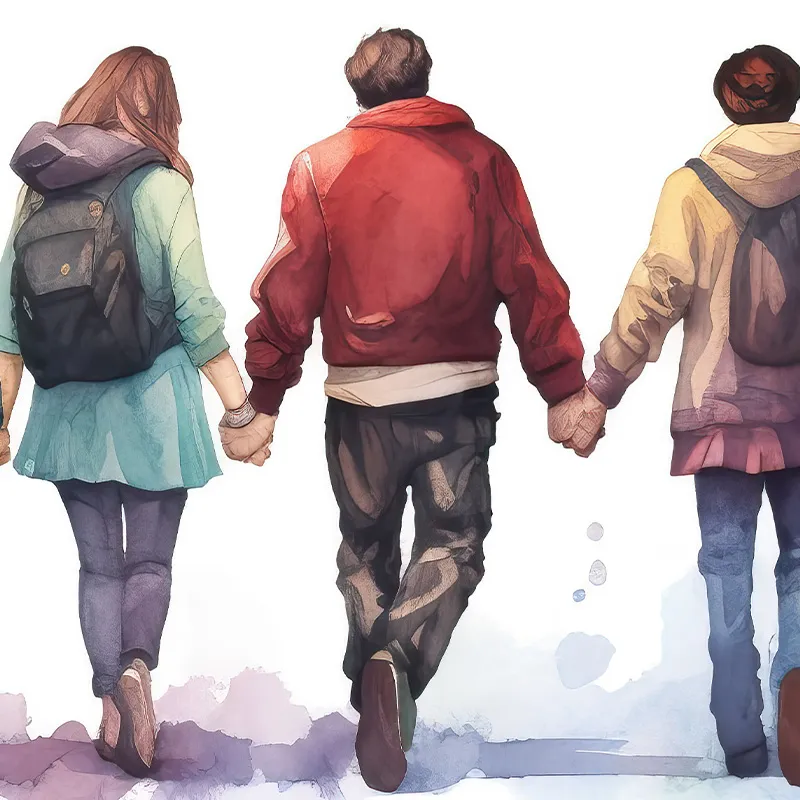 手を繋ぎ歩き出す若者たち